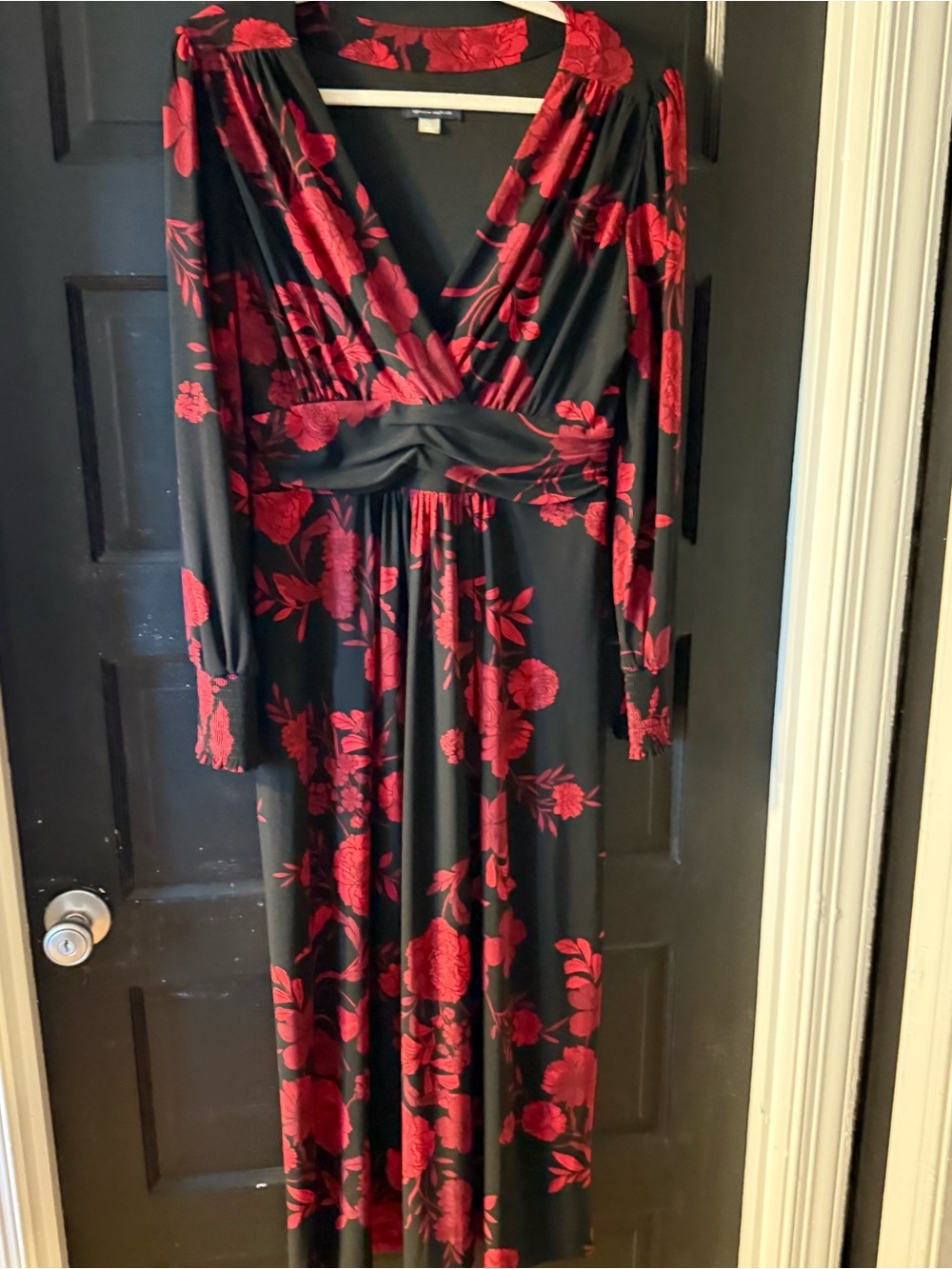 Tommy Hilfiger Black Midi Dress with Red Floral Print